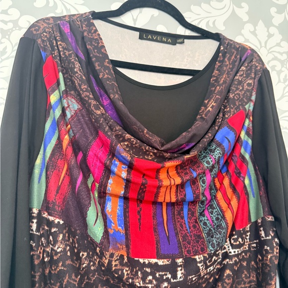 4/$25 • Lavena Multi Coloured 3/4 Sleeve Cowl Neck Tunic Top - Picture 3 of 5